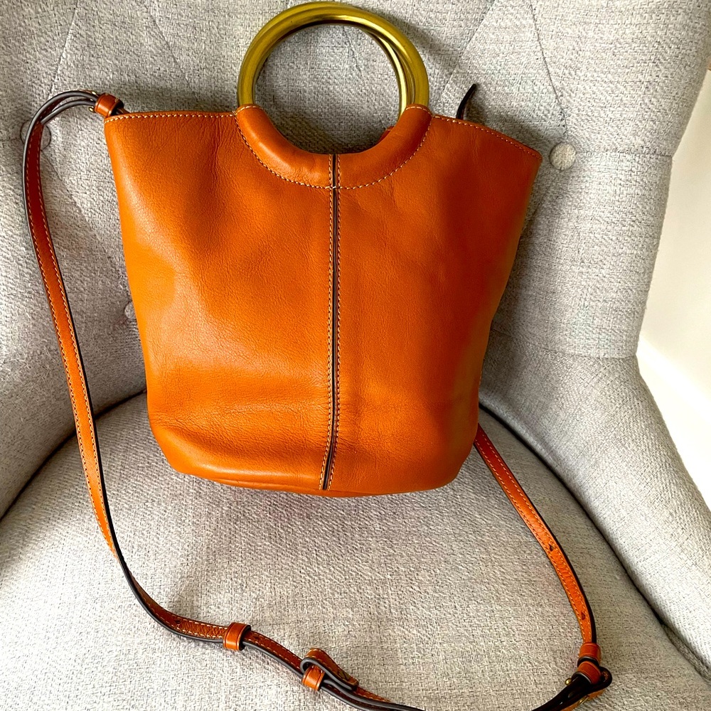 J. Crew brown crossbody bag with brass handles. Near new condition